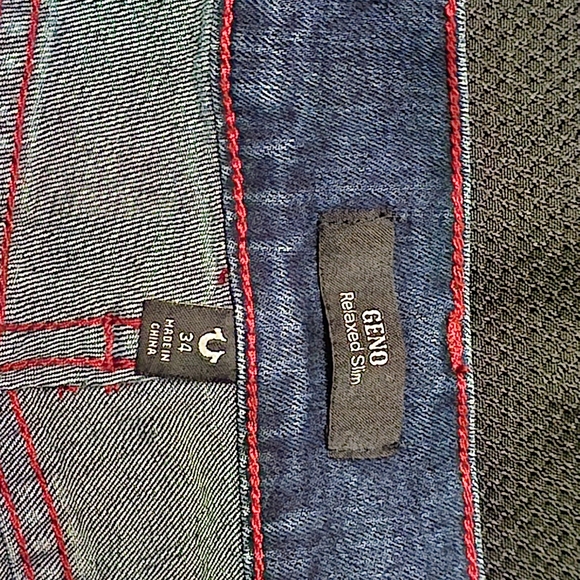 True ReligionMen's Blue Ricky Red Stitch SuperT Jean Size 34 *Geno Relaxed Slim* - Picture 4 of 16